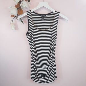 WHBM Black White Striped Tank w/ Ruched Sides XXS